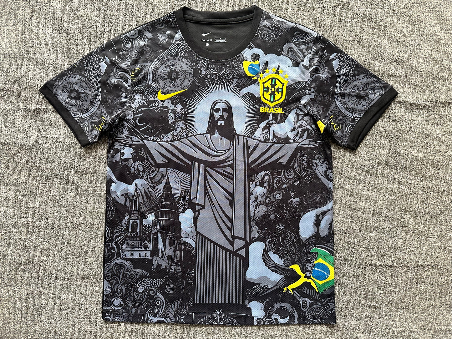 Maillot Brésil Jesus noir et gris, modèle le plus vendu en 2025, pour adultes et enfants, haut d'entraînement de football d'été, t-shirt unisexe.