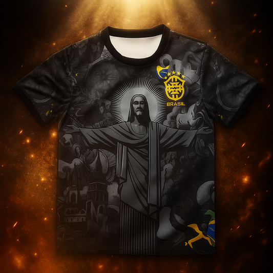 Maillot Brésil Jesus noir et gris, modèle le plus vendu en 2025, pour adultes et enfants, haut d'entraînement de football d'été, t-shirt unisexe.